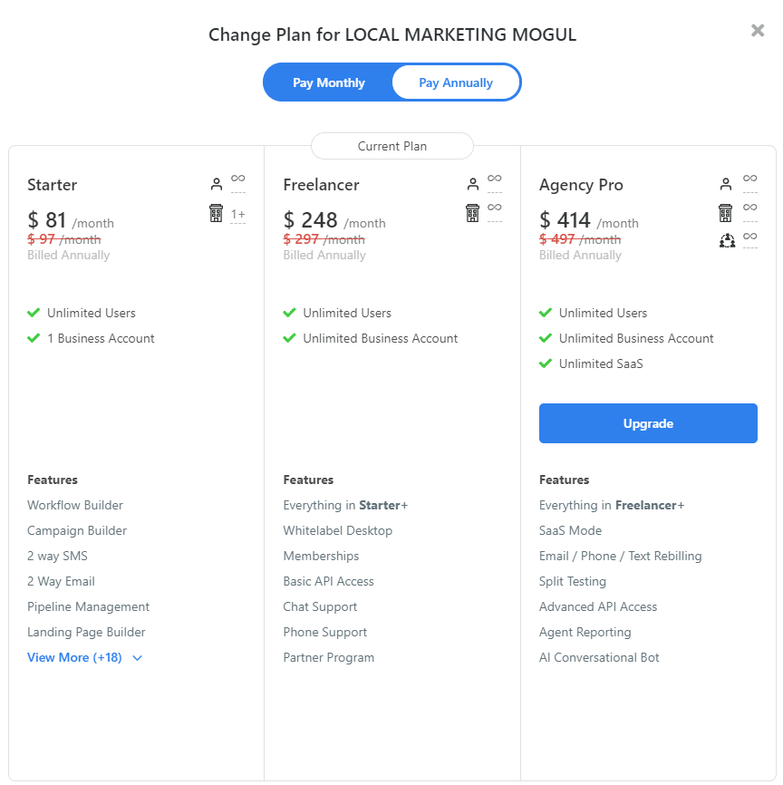 gohighlevel pricing